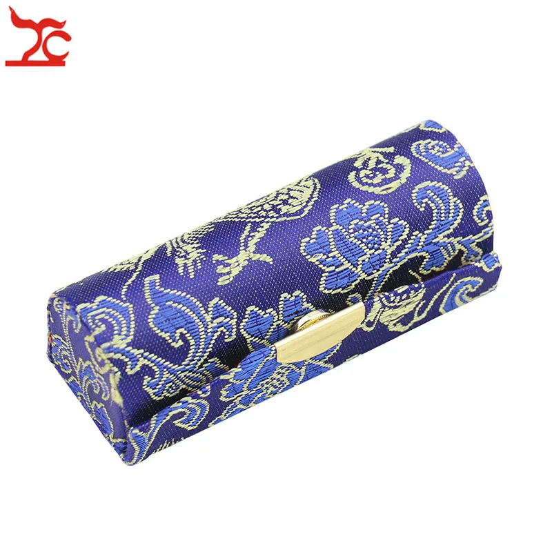 Fashion Woven Flower Brocade Lipstick Case Single Lipstick Box With Mirror Mini Ring Earring Jewelry Carring Travel Cosmetic Box