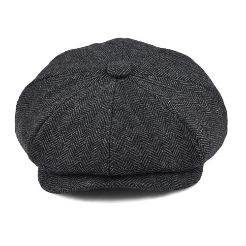 Imagen 2 del producto BOTVELA, gorra de lana de Tweed de 8 paneles, gorra de vendedor de periódicos en espiga negra, gorras planas clásicas de estilo de Panel de 8 cuartos, boina para mujer