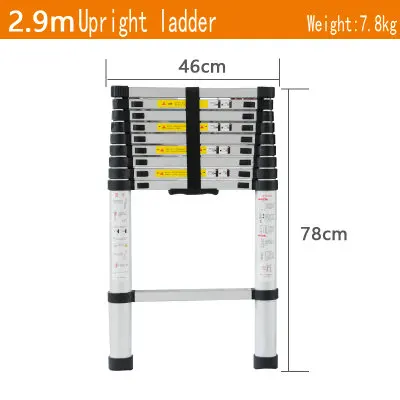 2.9m retractable folding aluminum upright ladder, multi-purpose home/library/engineering ladder