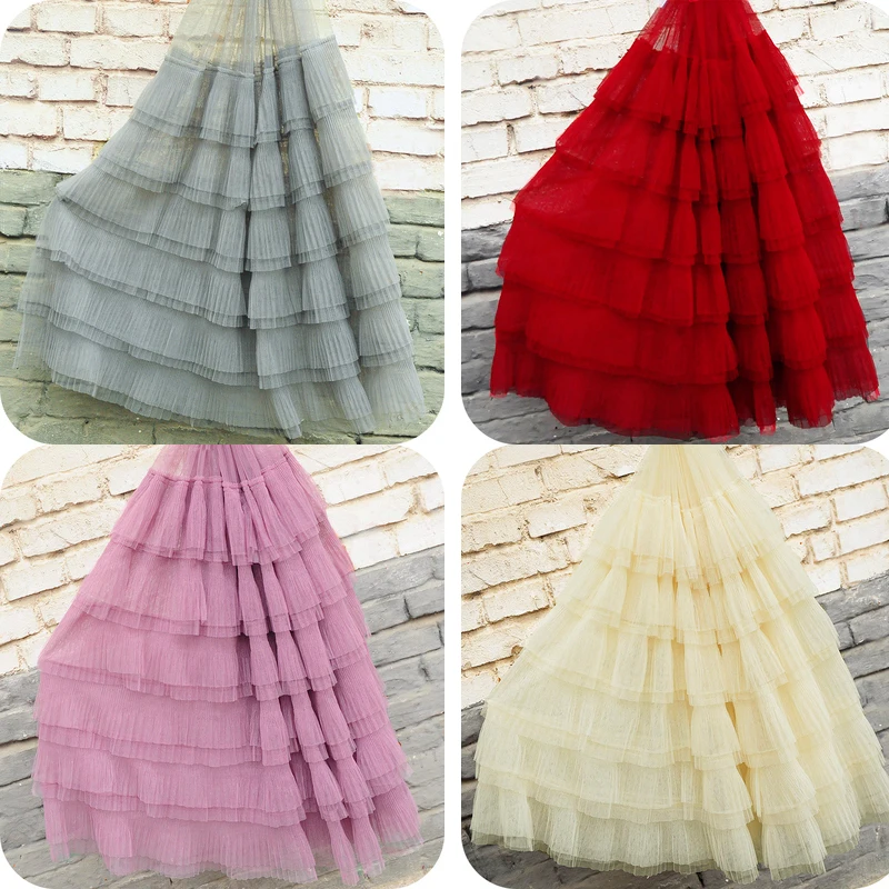 2 Meters White Black Ruffled Tulle Lace Pleated Mesh Tutu Dress Fabric Multi Layers Ruffle Mesh Doll Dress Fabric Wedding Decors