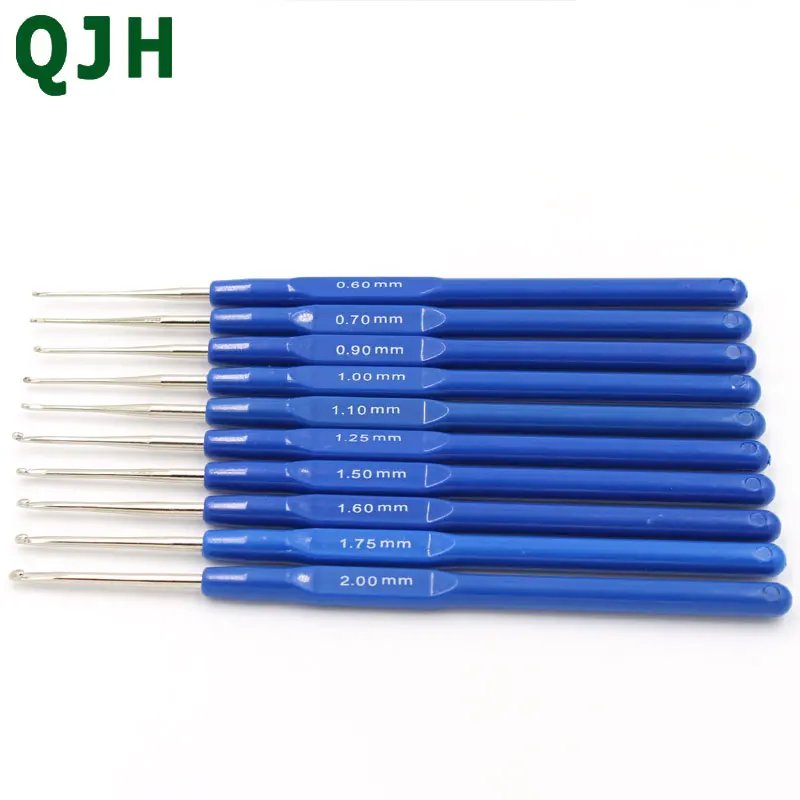 

QJH 10pcs/Set Blue Plastic Handle Crochet Hook Knit Knitting Needle Weave Craft Yarn DIY Craft Needles Loom Tool 0.6-2.0mm