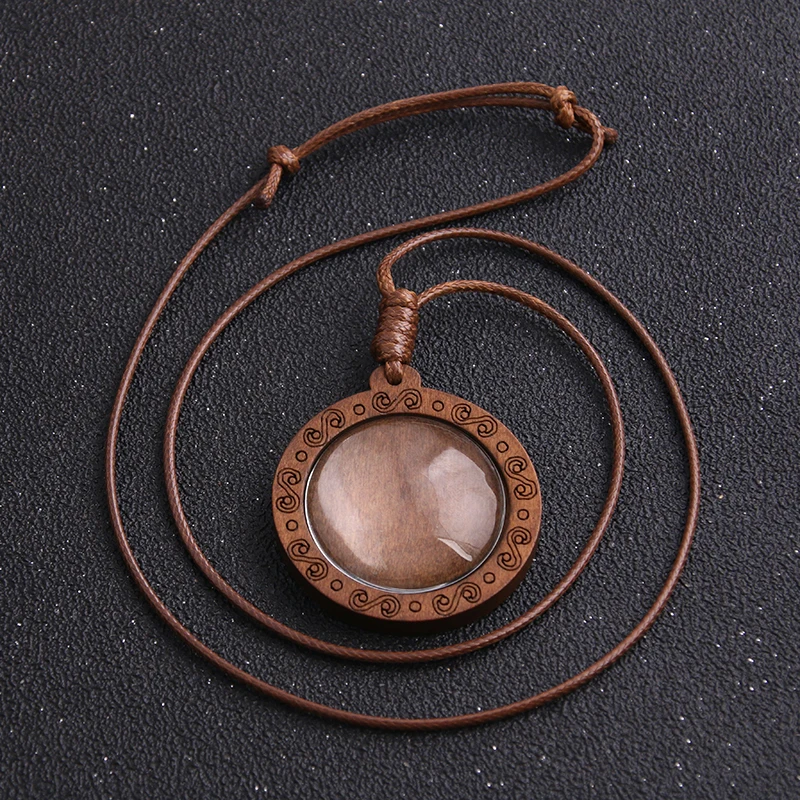 1pcs 30mm Inner Size Wood Cabochon Settings Blank Cameo Pendant Base Trays With Leather Cord For Jewelry Making