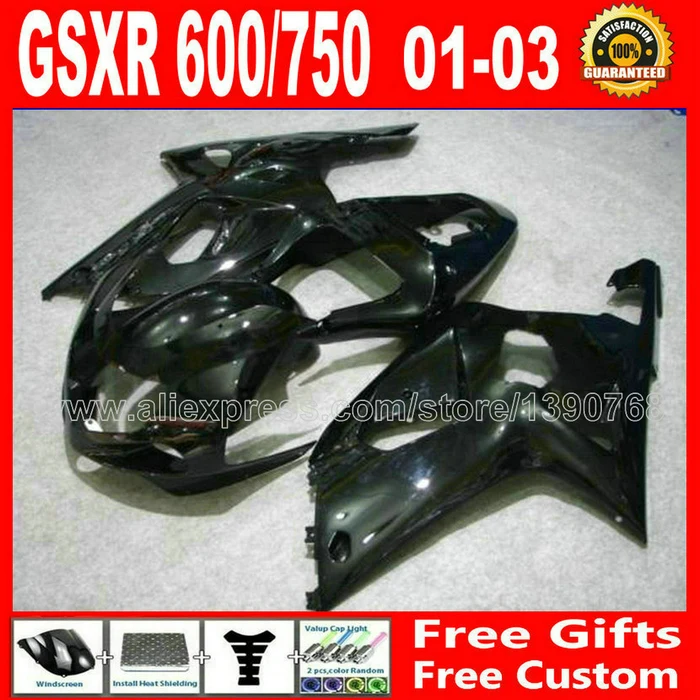 

7 gift Injection molding fairing set for glossy black motorcycle SUZUKI GSXR 600 750 K1 #UHK 2001- 2003 GSX R600 R750 01 02 03