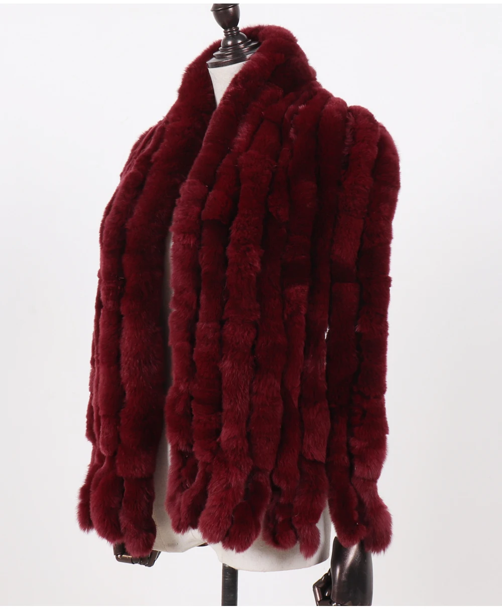 Neuer langer Schal aus echtem Rex-Kaninchenfell für Damen, warm, weich, hochwertig, modischer Rex-Kaninchenfell-Schal mit Quasten. – Detail 23