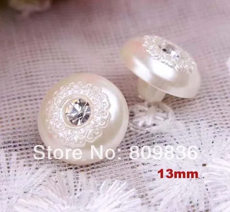 30pcs/lot Pearl Resin Button with Crystal Stone 13mm Bulk Shirt Buttons Scrapbooking (aa-31-11)