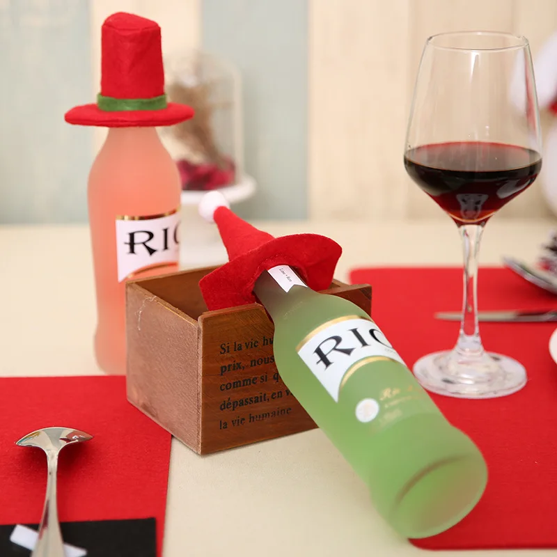 Christmas Hat Nice Christmas Decorations For Home Table Place Cards Christmas Santa Hat Wine Glass Decoration 10pcs