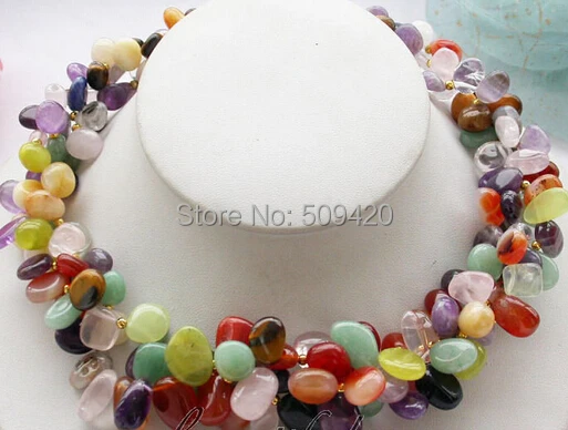 

Free Shipping Wholesale3row 18" nature stone & Lemon Stone & pink crystal Crystal necklace