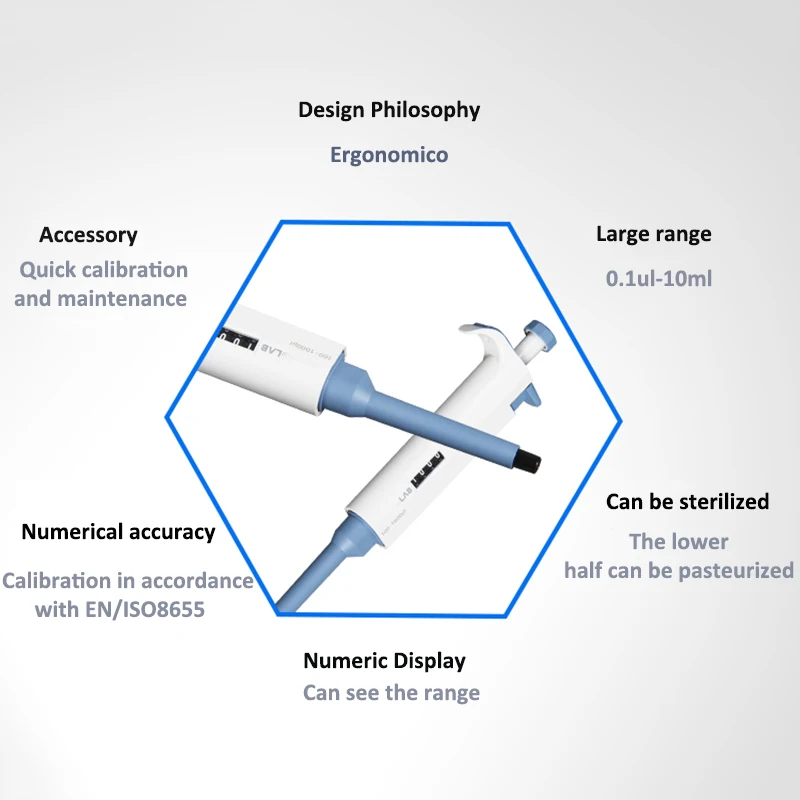 IKEME Laboratory Pipette 0.1-10ml Adjustable Pipette Gun Autclave Mechanical Single Channel Volume Pipeta With Pipette Tips