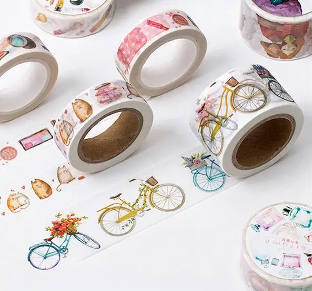 12Designs 15/20/30mm*8M Bicycle /Perfume/Girls /Butterfly /Tie Pattern Japanese Washi Decorative Adhesive DIY Masking Paper Tape