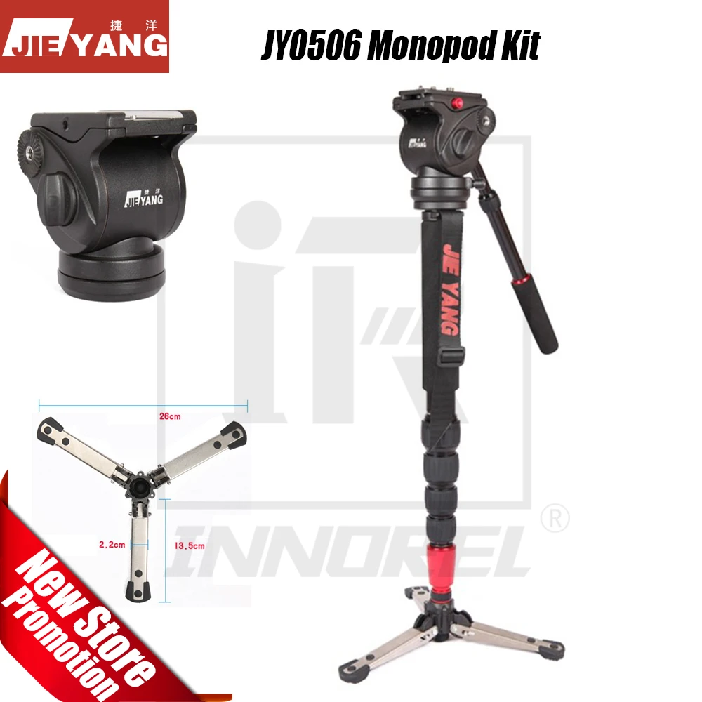 JIEYANG JY-0506 JY0506 Aluminum Alloy Professional Monopod Video tripod for camera with Fluid Hydraulic Damping Head Carry Bag