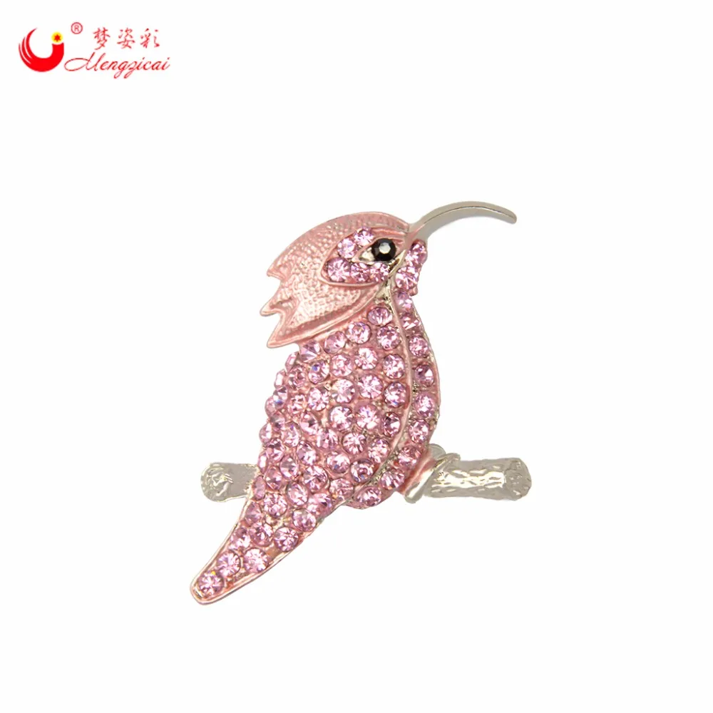 2019 New Arrival Cute Pink Birds Brooch for women wedding Broche Pin Rhinestone Jewelry Woodpecker Cheap Accorries