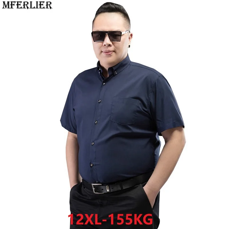 

MFERLIER larger plus size big 6XL 7XL 8XL 9XL 10XL 11XL 12XL Summer men Dress shirts casual Business office short sleeve shirts