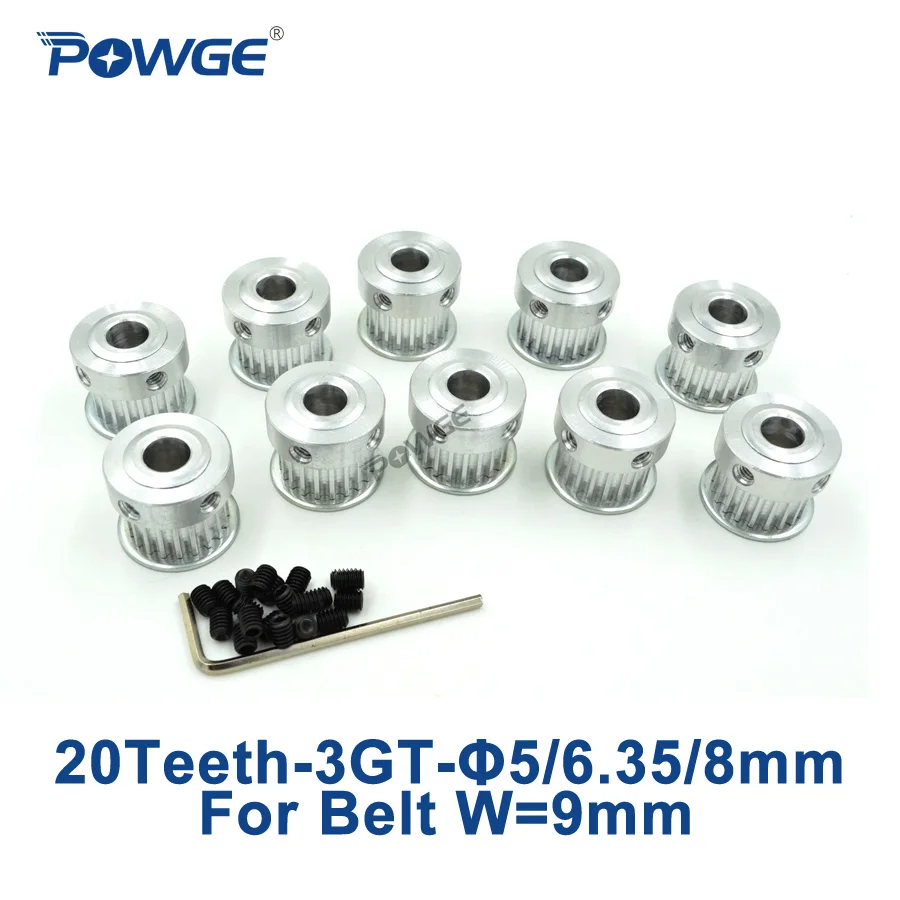 

POWGE 10pcs 3GT 3MGT Timing Pulley 20 Teeth Bore 5mm 6.35mm 8mm for width 9mm 3GT Open Synchronous Belt GT3 pulley 20Teeth 20T