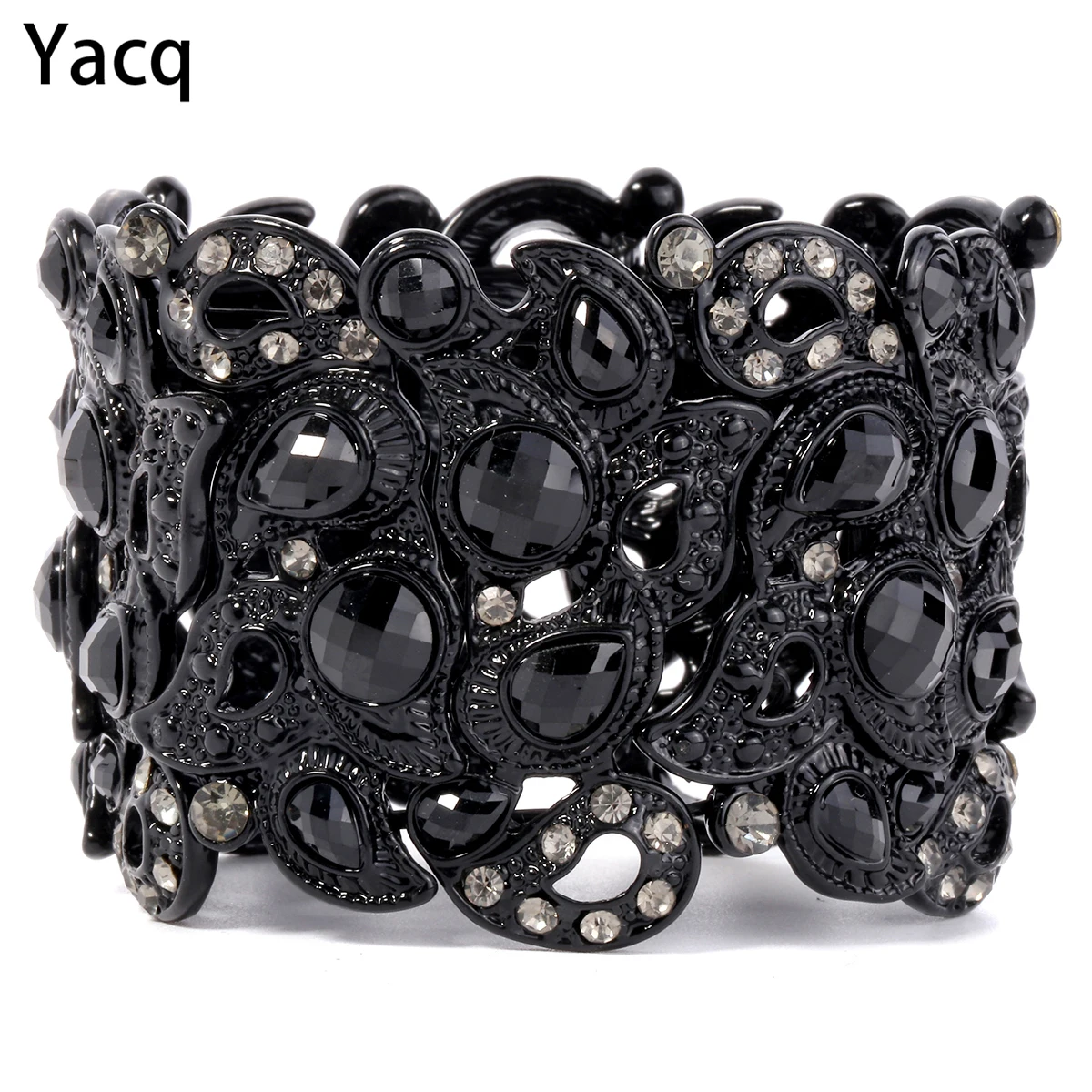 YACQ Stretch Bracelet Vintage Flower Crystal Women Fashion Jewelry Gifts B10 Wholesale Dropshipping Black Gold Silver Color