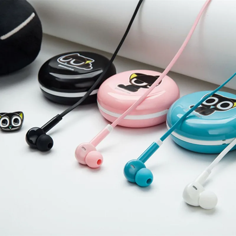 Детские наушники с милым котом, стереонаушники-вкладыши 3,5 мм с микрофоном и коробкой для хранения Luoxiaohei для мобильных телефонов для девочек Xiaomi MP3
