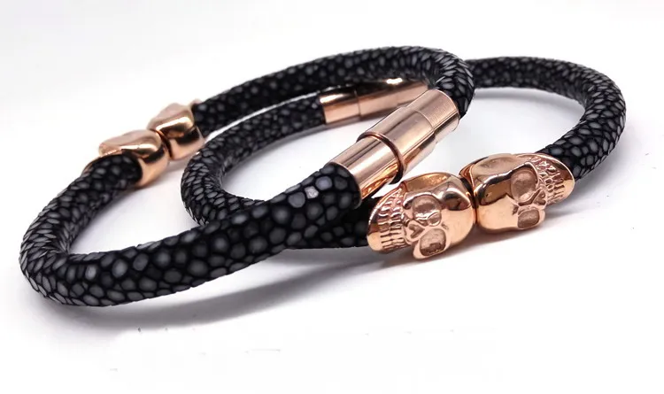 Northskull Stingray Leather Skull Bracelet Twin Bangles for Man Women Jewelry Gift