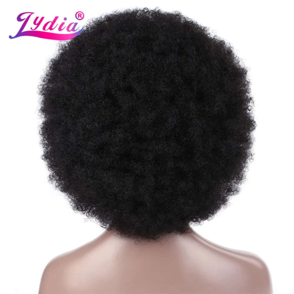 Lydia 16 Inch Afro Kinky Keriting Sintetis Wig Kanekalon Tahan Panas Afrika Amerika Cosplay Harian Rambut Wig