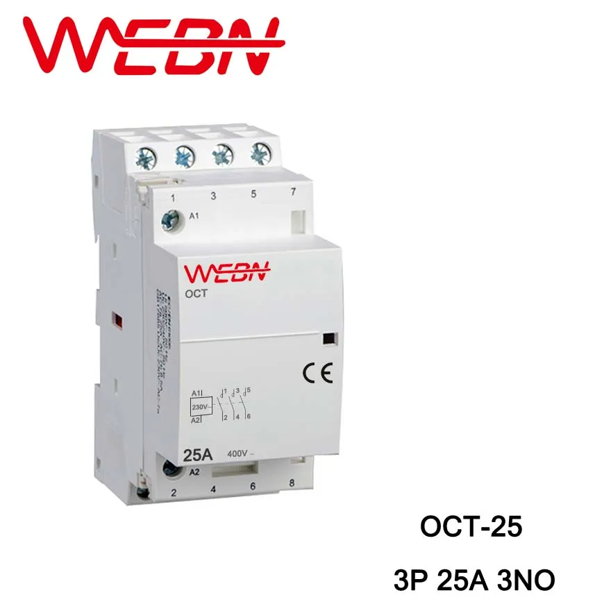 

OCT-25 Series AC Household Contactor 400V 50/60Hz 3P 25A 3NO Three Normal Open Contact Din Rail Contactor