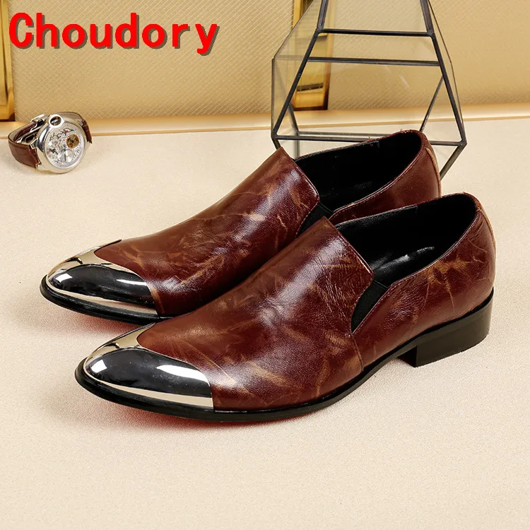 

Choudory chaussure homme summer handmade wedding dress mens italian leather shoes steel toe slip on loafers medium heel height