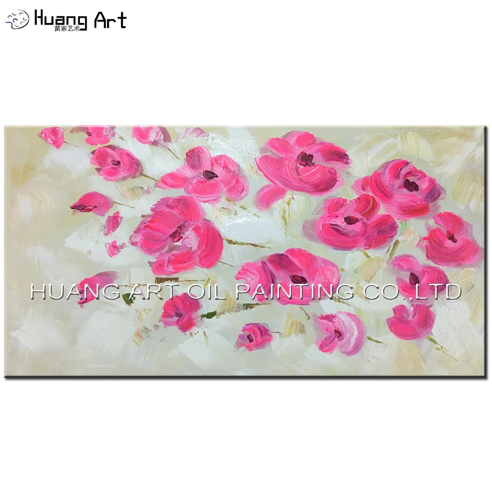 Special Design Art Handmade Modern Pink Color Rose Oil Painting on Canvas Abstract Knife Flower Painting for Home Wall Decor