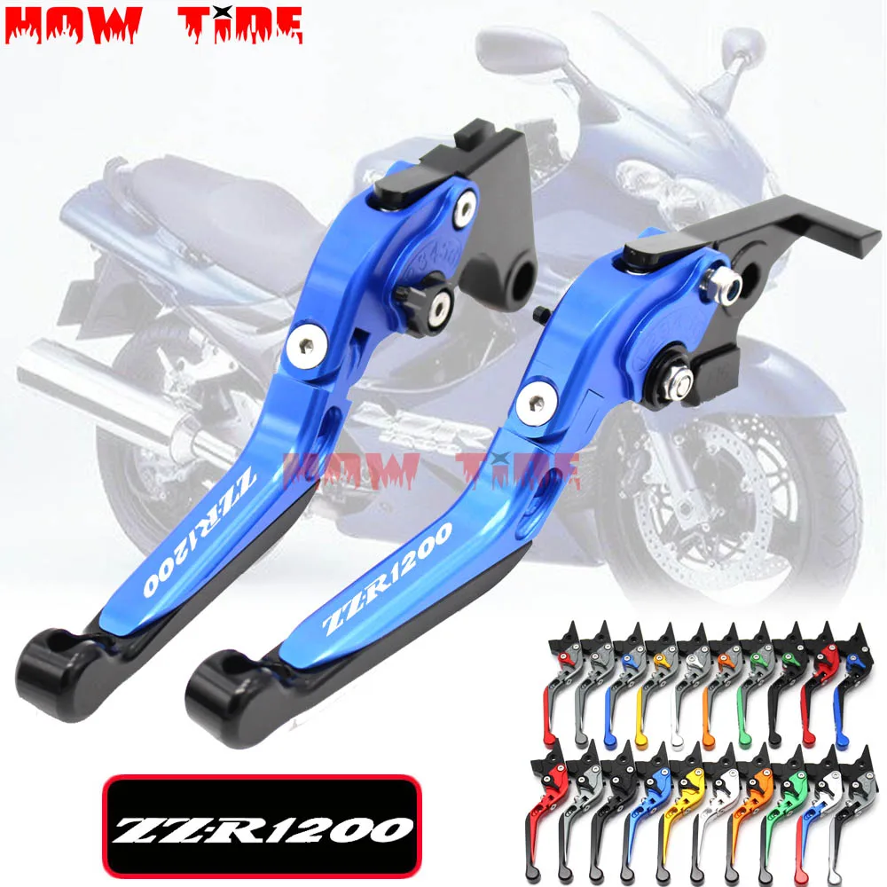 !Logo(ZZR1200) For Kawasaki ZZR1200 ZZR 1200 2002-2005 CNC Adjustable Folding Extendable Motorcycle Brake Clutch