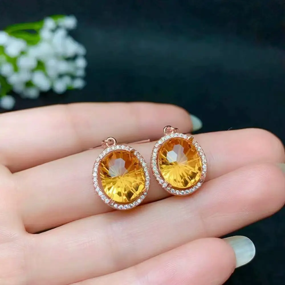 dedicate clear yellow citrine earrings and necklace jewelry set for women with 925 silver