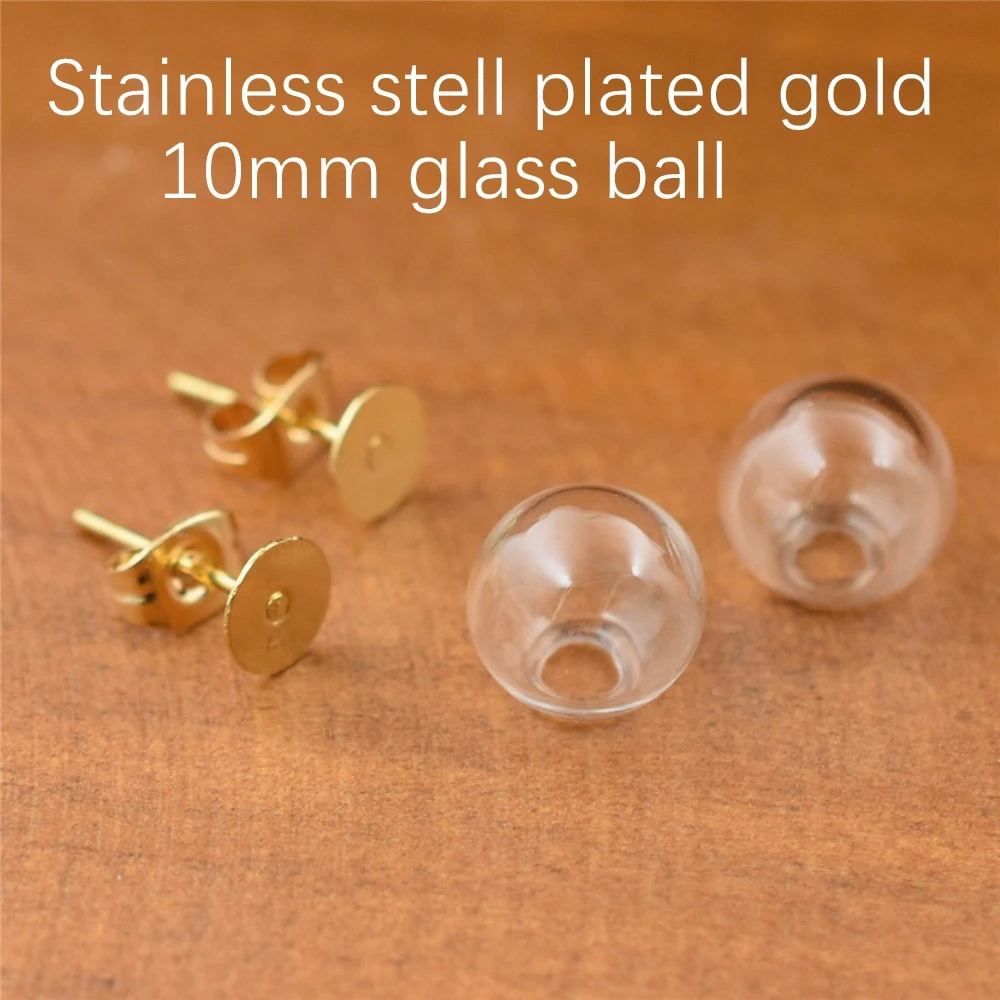 1pair Hollow Glass Ball With Ear Studs Stainless Steel Earrings Wire Set Orb Earring Glass Bottle