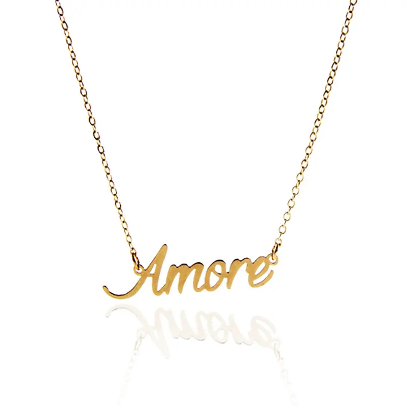 Amore Name Necklace for Women Script Pendant Stainless Steel Popular Nameplate Letters Jewelry NL2424