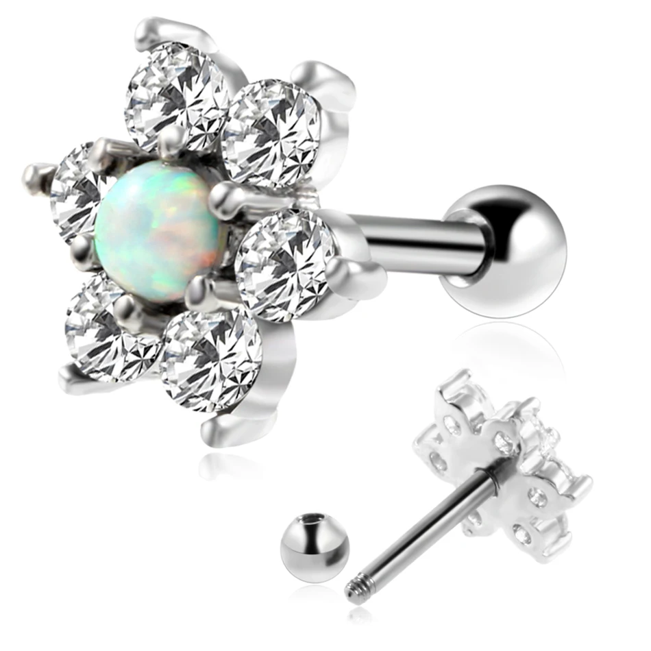 1Pc Opal Crystal Flower Fake Piercing Earring Ear Tragus Cartilage Ear Stud Ear Gauge Pircing Oreja Orelha Body Jewelry