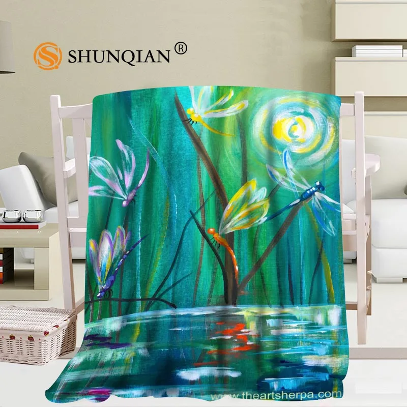 Custom big size Colorful dragonfly Blankets for beds Falafel warm winter sleeping sofa blanket 56x80inch 50X60inch 40X50inch