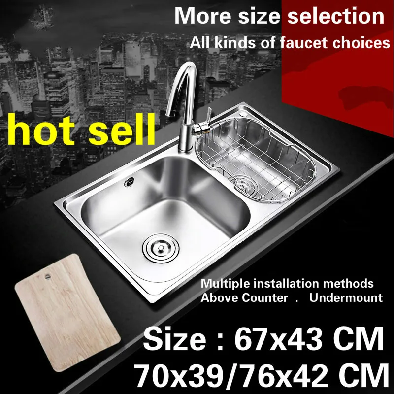 Free shipping kitchen sink 0.8 mm durable food grade 304 stainless steel standard hot sell 67x43/70x39/76x42 CM