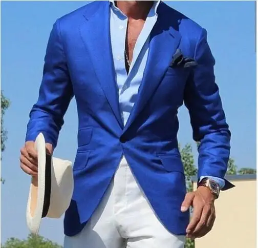 2019Green Suit Men Blazer With White Pants Separates Men Suit Slim Fit Prom Smart Casual Jacket Tuxedo Costume Homme Terno 2PCS