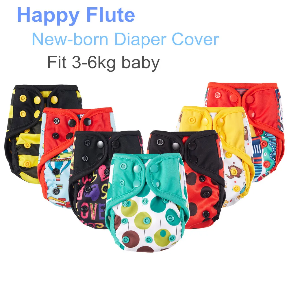 

5Pcs/LOT Happy Flute Newborn Diaper Cover NB Cloth Nappy Tiny Diapers Reusable Breathable Waterproof PUL Fit 3-5KG Baby