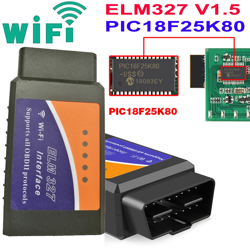 

Автомобильный диагностический инструмент ELM327 V1.5 OBD2, Wi-Fi, сканера PIC18F25K80, беспроводная работа, Android/IOS/Windows