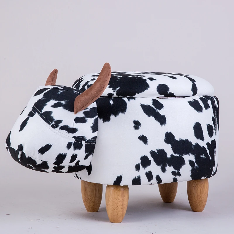 Multi-Functional Upholstered Ride-On Animal Ottoman Footrest Stool With Storage Animal-Like Features Creative for Kids and Adult