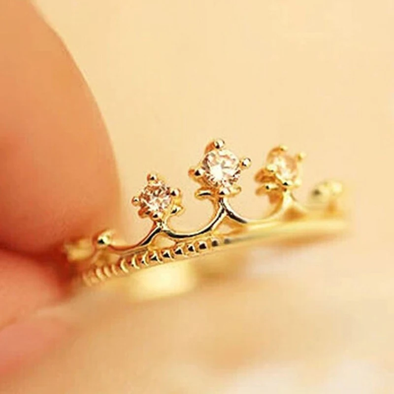 Sweet Crown Cute Princess Ring Golden Silver Plated Fashion Rings For  Women