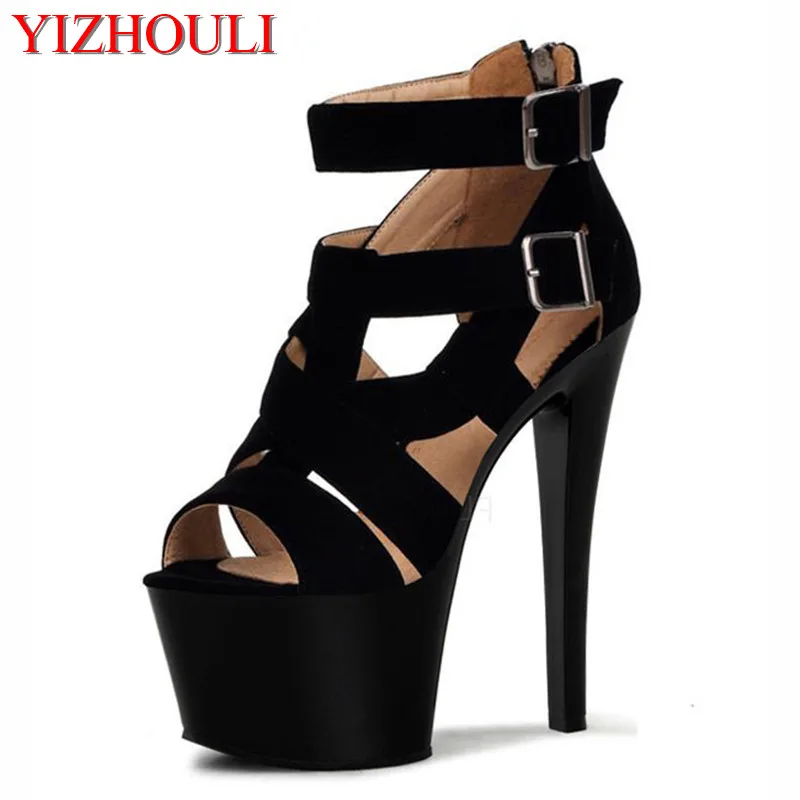 The sexy suede Roman hollowed-out bag and sandals, 15-17cm high heels, thin and hateful nightclubs Dance Shoes