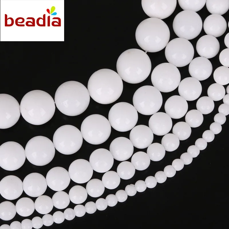 Diameters 4/6/8/10/12mm Hole Size 1mm 32-95pcs/bag Natural White Stone Beads For DIY Bracelet Necklace Jewelry Making