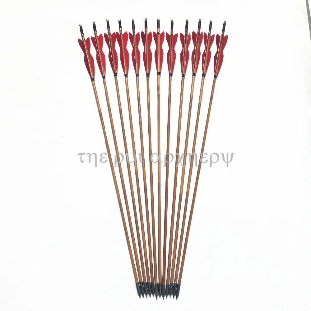 6/12/24pcs bamboo Arrows Natural Feather Fletched Wood Shaft For Archery Hunting