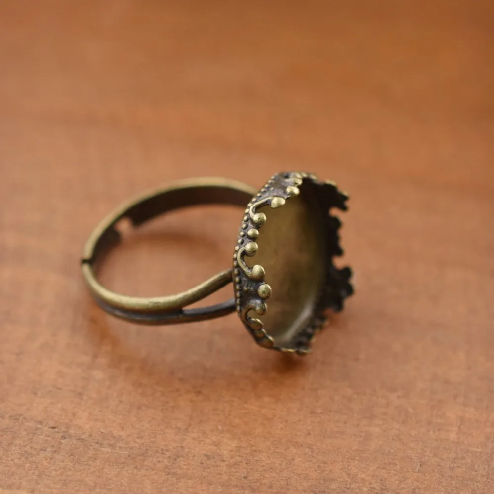 5pieces Adjustable 15mm Bezel Brass Ring Setting Base Cameo Cabochons Setting Tray Jewelry Findings