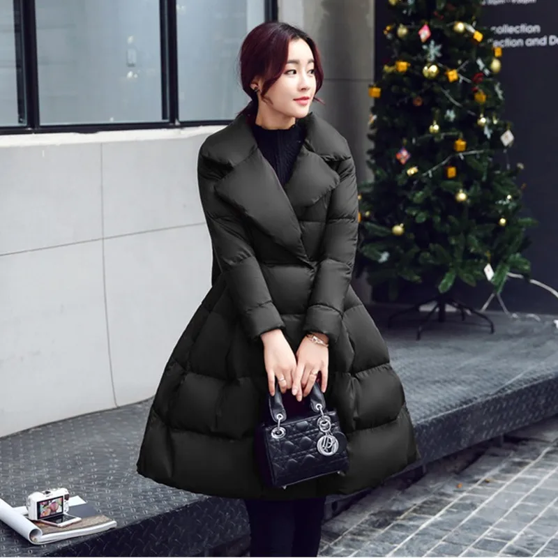 UHYTGF Winter Jacket Women Parkas Down Jacket Thicken Warm Overcoat Bow Slim Skirt Style Lapel Korean Cotton Coat Female 1001