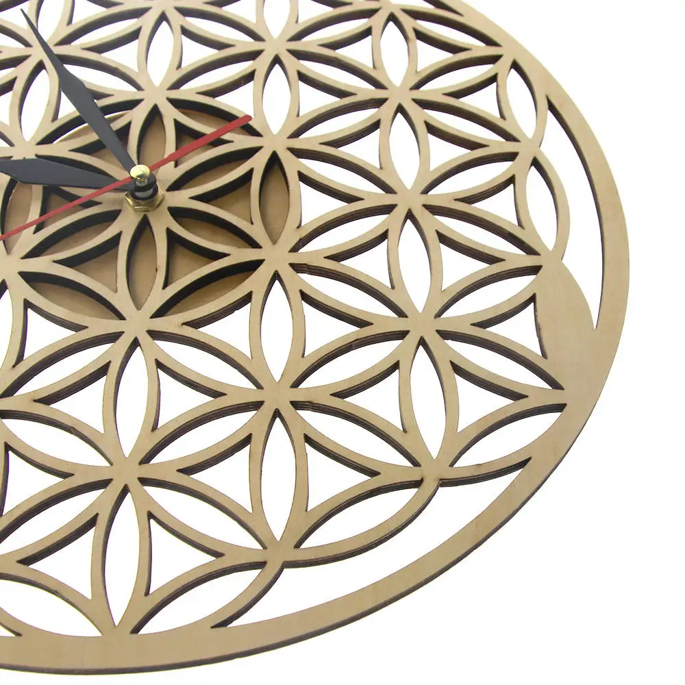 Bloem van Het Leven Kruisen Ringen Geometrische Houten Wandklok Heilige Geometrie Laser Cut Klok Horloge Housewarming Gift Room Decor