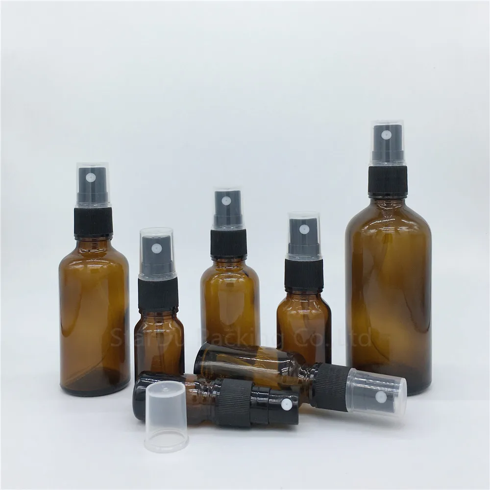 

5ML 10ml 15ml 20ml 30ml 50ml 100ml Amber Glass Bottle With Perfume sprayer, Essential Oil Spray Glass Bottle 480pcs