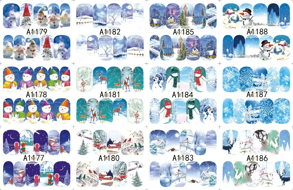 60 Sheets Mixed Designs Christmas Water Transfer Nail Art Decorations Stickers Decals Winter Style Nails Supplies Tool 1129-1188