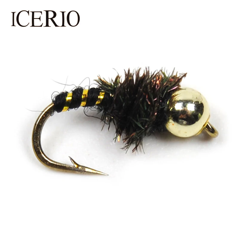 ICERIO 10PCS #14 Bead Head Nymphs Peacock Hackle Dry Flies Fly Trout Fishing Lures