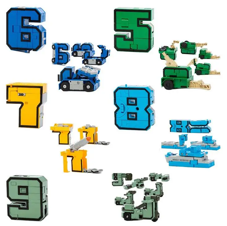 10Pcs Creative Transformation Number Robot Assembling Educational Blocks Action Figure Number Robot Deformation Robot Toy