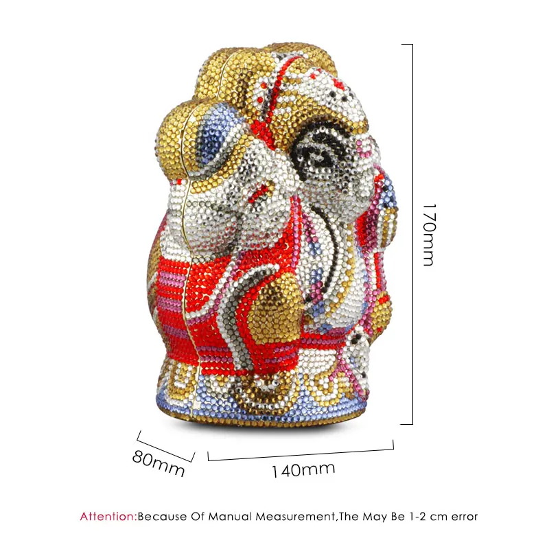 Chaliwini  Multi Crystal Thai Buddhist Elephant Women Evening Clutch Bag Wedding Party Minaudiere Handbag Metal Clutch bag image 5