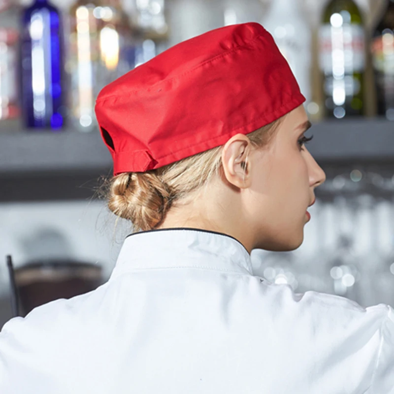 Chapéu de chef/boné qualidade, bonés de trabalho de garçãs, para homens e mulheres na cozinha, bonés planos clássicos do chef toque