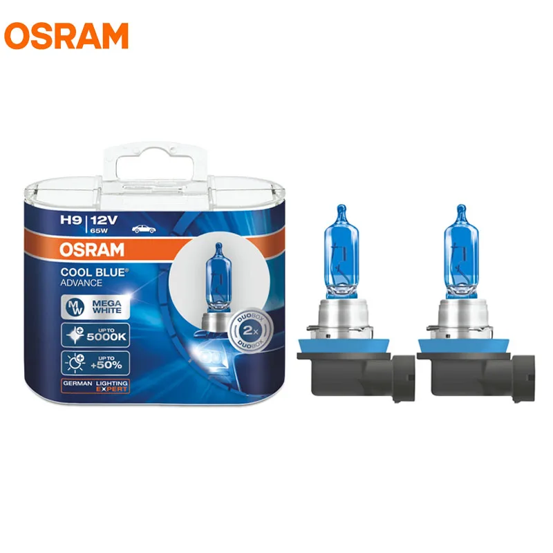 OSRAM H9 62213CBA 5000K 12V 65W Cool Blue Advance Hi/Lo Beam Halogen Bulbs Xenon Mega White Headlight 50% More Light Car Lamp