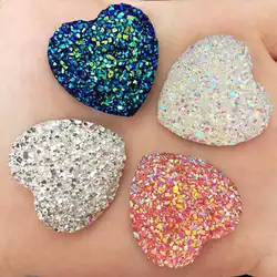 8pcs Bling AB Resin 30mm Ore Heart Flat Back Rhinestone Appliques DIY Wedding Scrapbook Accessories Craft W52